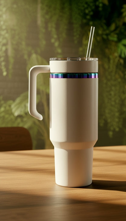 40oz Rainbow-Plated Tumbler with Handle