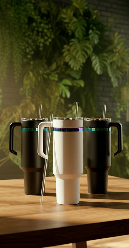 40oz Rainbow-Plated Tumbler with Handle